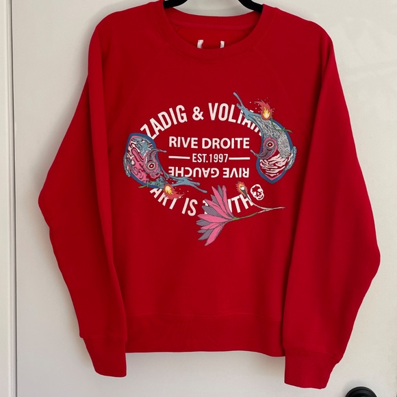 Zadig & Voltaire Upper Psyche Red Sweatshirt Womens Sz Small - Picture 2 of 7